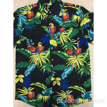 Camisa havaí com impressão 100% poliéster